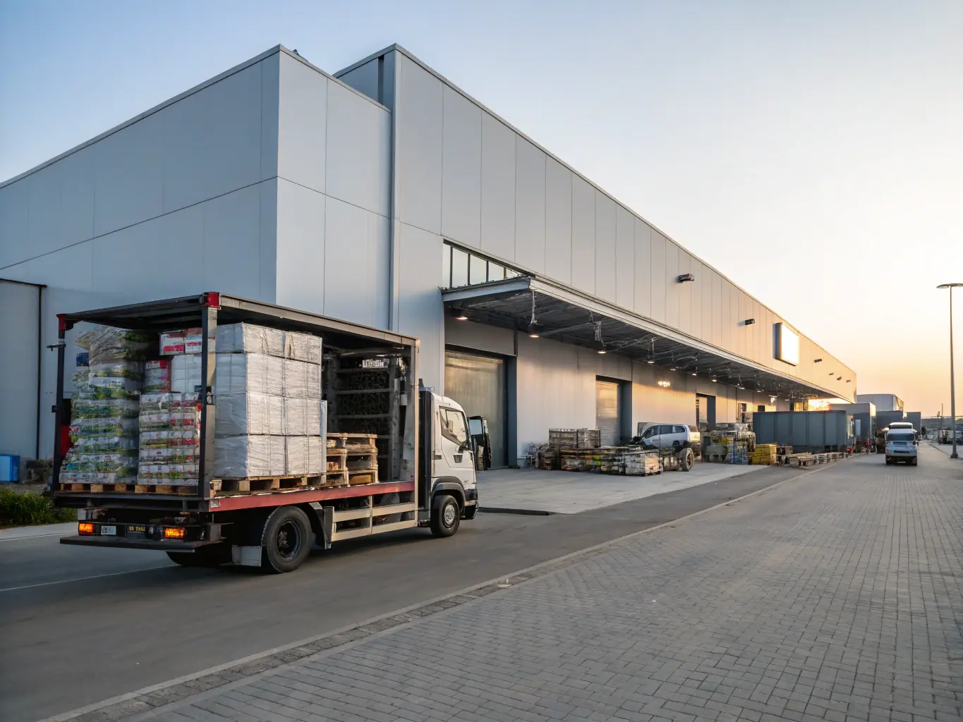 An image depicting a delivery truck arriving on time, with a clock in the background to emphasize timely delivery.